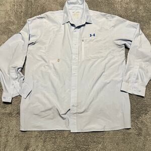 Under Armour Shirt Mens XL Light Blue Fishing Loose Button HeatGear Vented